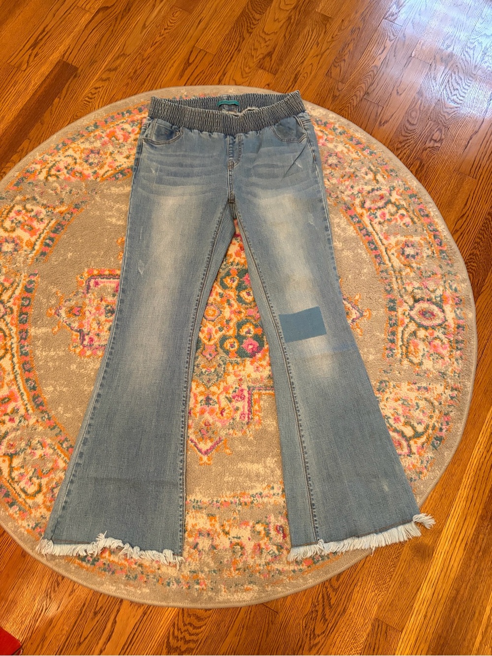 Women’s Blue Flare Jeans with Frayed Hem